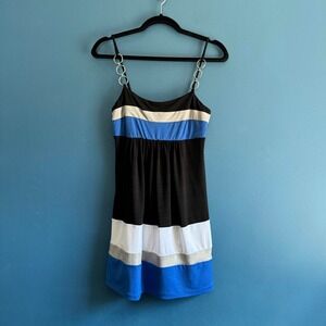 Y2K Babydoll Dress Women's Size Medium Blue Black Silver Hardware Candie's Twee